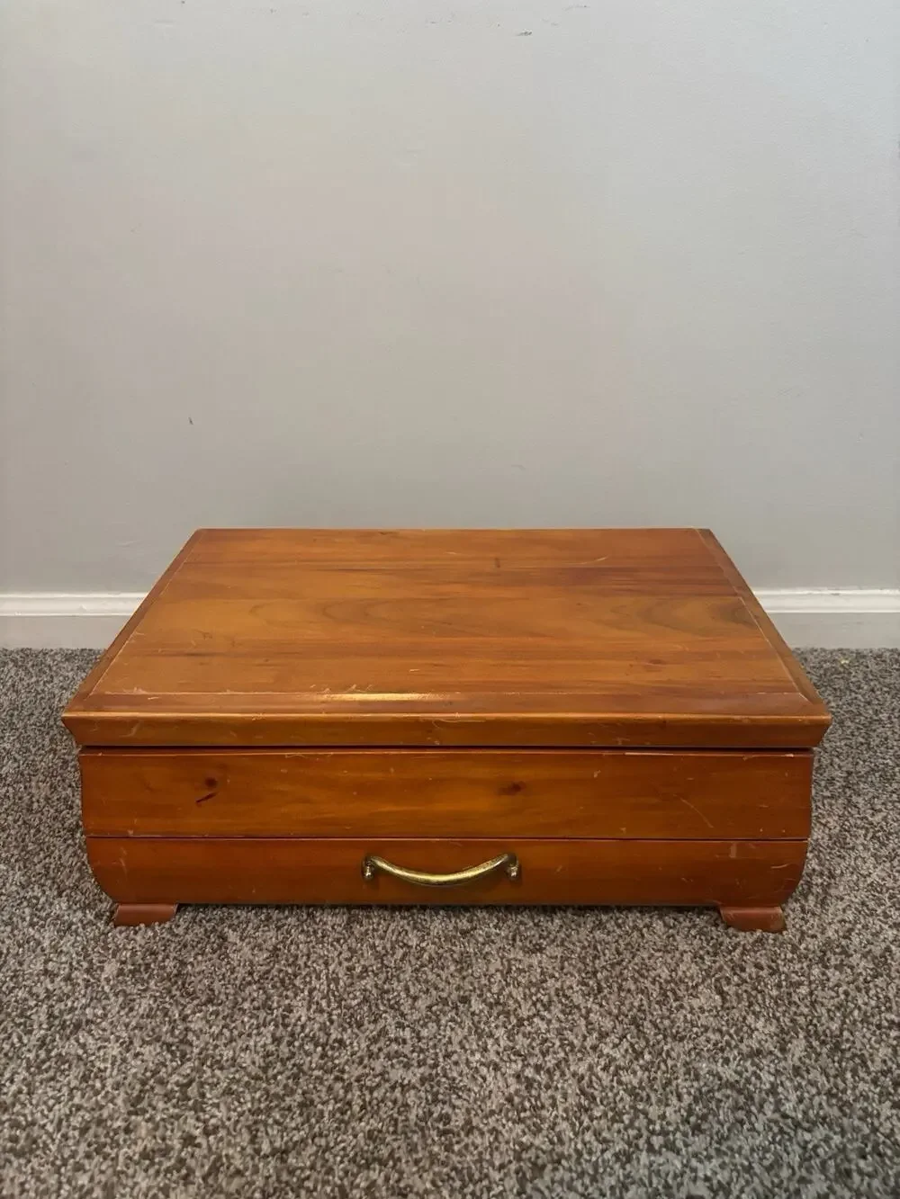Vintage Wood SILVERWARE FLATWARE STORAGE BOX CHEST W/ DRAWER Tarnish Resistant